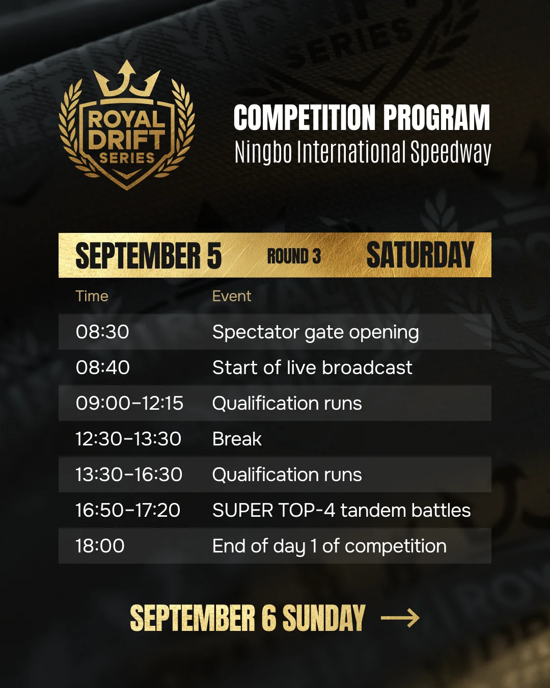 Schedule, 5 September